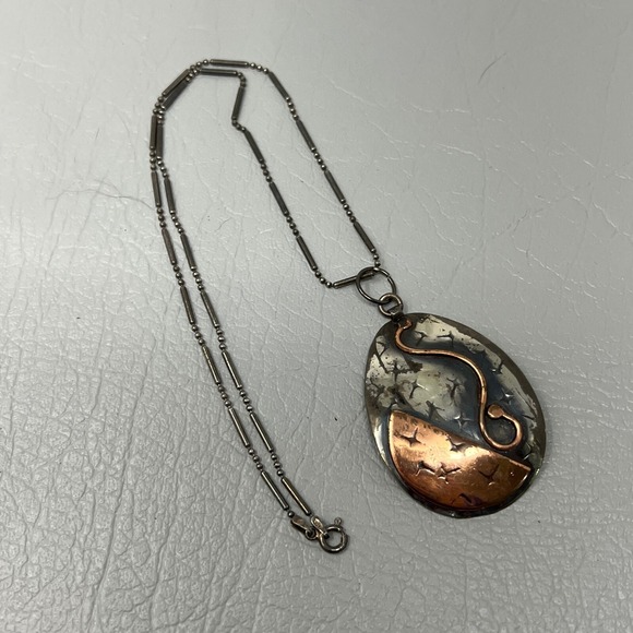 Vintage Shulamit Mixed‎ Metal Necklace Sterling and Copper Statement Pendant